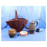 Large Basket w/Metal Coffee Pot&more