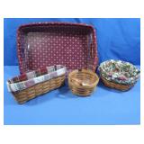 4 Longaberger Baskets,3 cloth lined