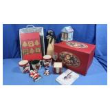 Wicker Tray,Christmas Mugs,Stuffed Snowman&more