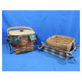 2 Longaberger Baskets, one w/Wooden Lid&Fabric