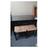 Table w/2 drawers 42x24x29.5"&Wicker Seated Bench