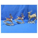 3 Reindeer Statues,2 on Rocking Panels,All