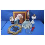 Hand Carved Wooden Santa,Oil Lamp Electric Table