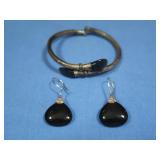 Sterling Bracelet & Earrings w/Onyx