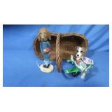 2 "Doogies" Collectible Figures in Wicker Basket