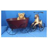 Metal Wagon,Metal Horse on Tricycle&Bear Plaque