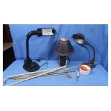 2 Desk Lamps,1 Table Lamp,all work, curtain