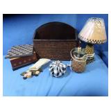 Wooden Checkerboard Box 8.25x8.25", Table Lamp