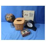 Small Globe, Mantel Clock, Wicker Tissue