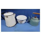 Vtg. Metal Coffee Pot, Enamel Popcorn