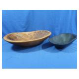 2 Oblong Wooden Bowls, 1 handmade & Signed