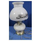 Vtg. Currier &Ives Milk Glass Hurrican Lamp,works