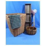 2 Baskets, 1 Longaberger,Wooden Divided Tray &