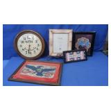 Various Framed Pics,Wall Clock&more
