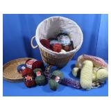 Lidded Wicker Basket 17.5" w/skeins of Yard&more