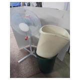 Adj. Standing Fan,works&3 Plastic Trash Cans