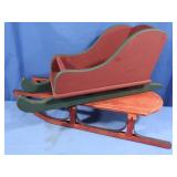 Wood&Metal Sled 28x10x6"&Wooden Sleigh 25x9x10.5"