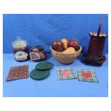 Ceramic Bowl w/Faux Fruit,Punched Tin Light&More