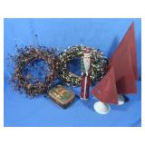 Painted Metal Trees,Cranberry Twig Wreath&more