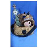 Basket w/Ceramic Scarecrow & Fabric Scuplture
