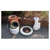 Concrete Bird Bath&Various Flower Pots