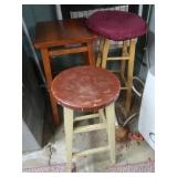 Wooden Square Stool, 14x14x29"&2 Wooden Round