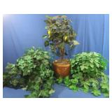 Faux Lemon Tree in Basket&Faux Green Leaf Plants