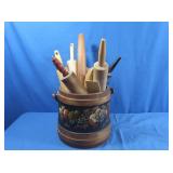 Large Wooden Bucket w/Vintage Wooden Rolling Pins