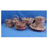 Red&White Splatterware Enamel Dish&Pot Set