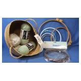 Wicker Basket,Embroidery Hoops&Yarn