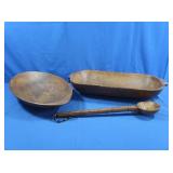 2 Oblong Wooden Bowls&Wooden Ladle/spoon