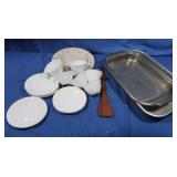 2 Aluminum Roasting Pans 18"&15"&Corelle Dishes