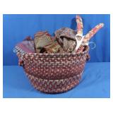Braided Rug Basket w/Scarves,hats,belts&more