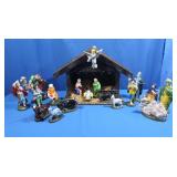 Nativity Scene with 17 Ceramic Figures& 1