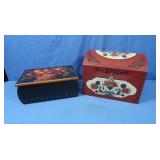 2 Handpainted Wooden Boxes 12x9x9.5"& 12x8x5"