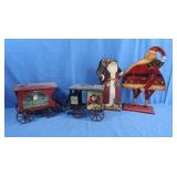 2 Wooden "Santa" Wagons&Wooden Santa Figures