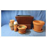 Asst. of Clay Pots& 14x14" Wooden Planter