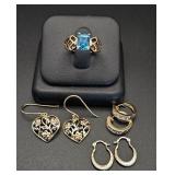 Sterling Gold Plated Ring w/ Blue Topaz, Earrings