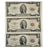 3 $2 Bills- 1953B Off Center Cut, (2) 1993