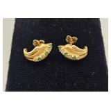 14K Emerald & Diamond Earrings, 4gr