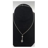 Antique 14K Diamond Lavalier Necklace, 3.8gr