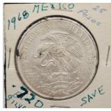 1968 Mexican  25 Peso Olympic Coin .720 Silver