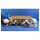 Ceramic Christmas Decor w/28" Wicker Basket
