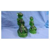 Vintage LE Smith Green Glass Goose Girl Figures