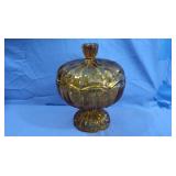 Vintage Amber Glass Covered Candy Dish 8"H-Very