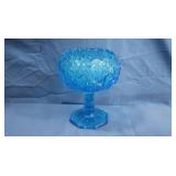 Vintage Kemple Toltec-blue Pressed Glass Compote