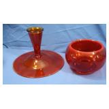 Vintage Viking Amberina/Ruby Red Vase&Votice