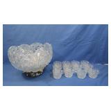 Vintage LE Smith Glass Punch Bowl w/Daisy Button