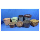 Asst of Wicker Baskets&Decorative Metal Buckets