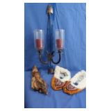 Wrought Iron Dbl Candle Holder,Fur-lined